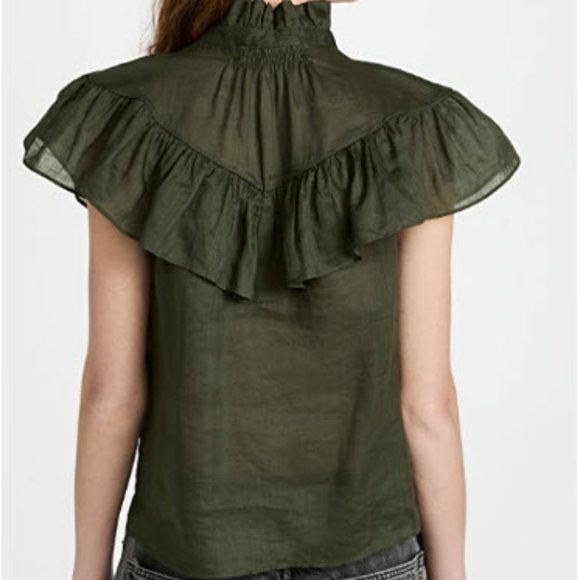 Frame Ruffle Flounce Top in Fatigue - Picture 2 of 3